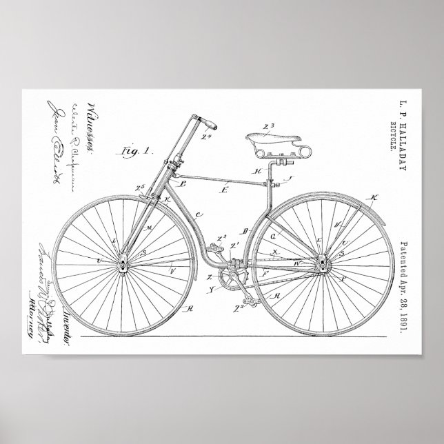 1891 Cycle Patent Art Teckning Skriv ut Poster (Framsidan)