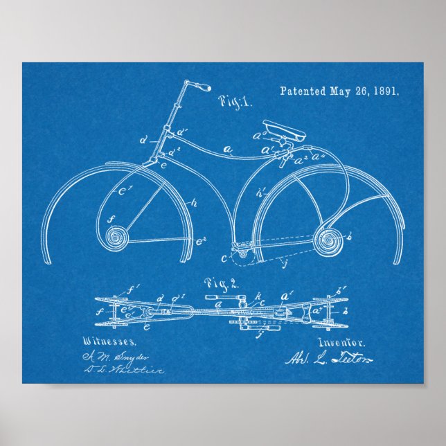 1891 Cycle Vår Patent Art-utskrift för Ram Poster (Framsidan)