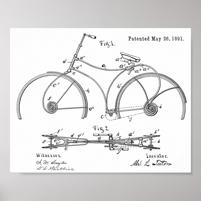 1891 Cycle Vår Patent Art-utskrift för Ram Poster (Framsidan)