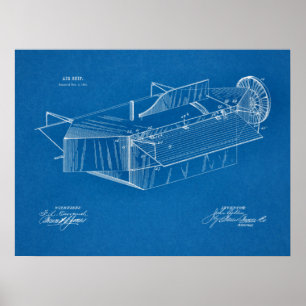 1891 Flygplanspatent Art Teckning Skriv ut Poster