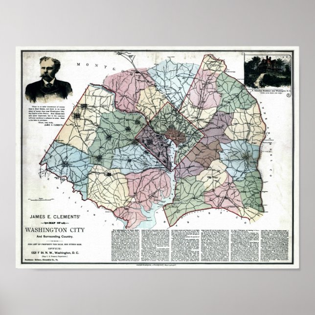1891 Karta i Washington City & omgivande Land Poster (Framsidan)