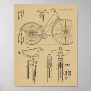 1891 Vintage Bicycle Design Patent Art Print Poster