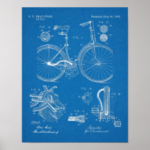 1892 Chainless Bicycle Patent Art Teckning Skriv u Poster
