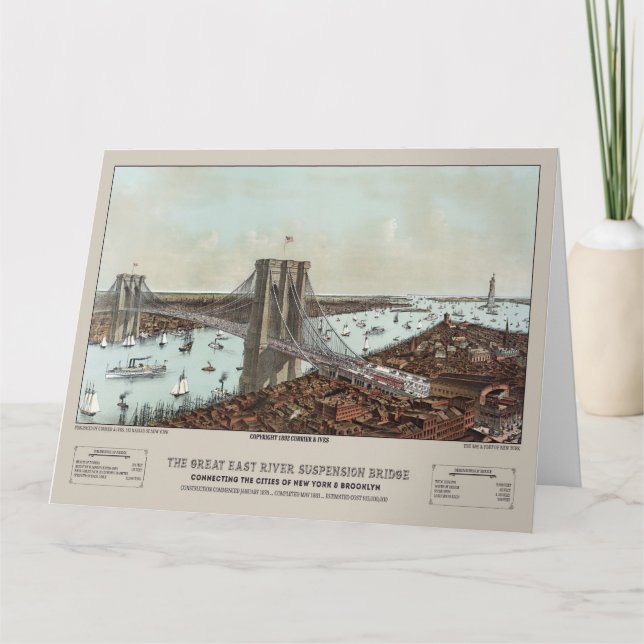 1892 Currier & Ives Brooklyn Bridge Kort (Framsida)