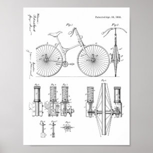 1892 Kontentutskrift av cykelns suspensionsdesign Poster