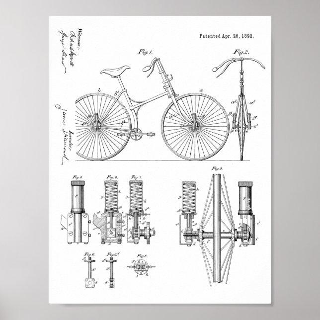 1892 Kontentutskrift av cykelns suspensionsdesign Poster (Framsidan)