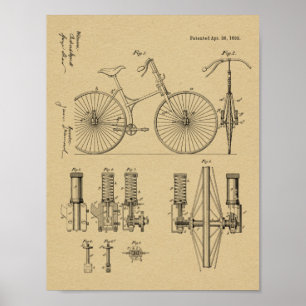 1892 Kontentutskrift av cykelns suspensionsdesign Poster