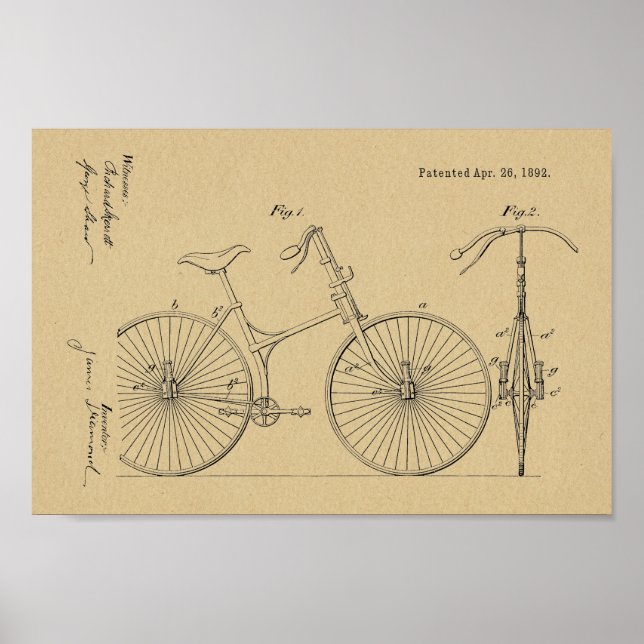 1892 Kontentutskrift av cykelns suspensionsdesign Poster (Framsidan)