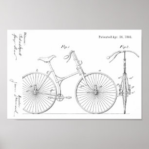 1892 Kontentutskrift av cykelns suspensionsdesign Poster