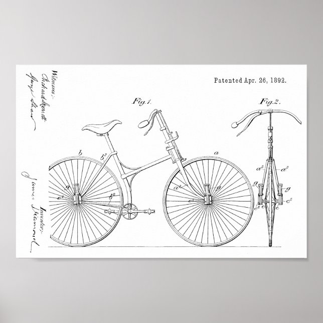 1892 Kontentutskrift av cykelns suspensionsdesign Poster (Framsidan)