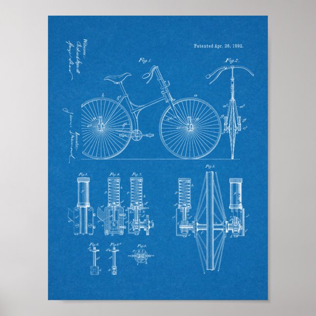 1892 Kontentutskrift av cykelns suspensionsdesign Poster (Framsidan)