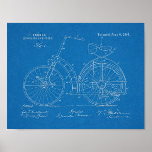 1893 Chainless Bicycle Patent Art Teckning Skriv u Poster