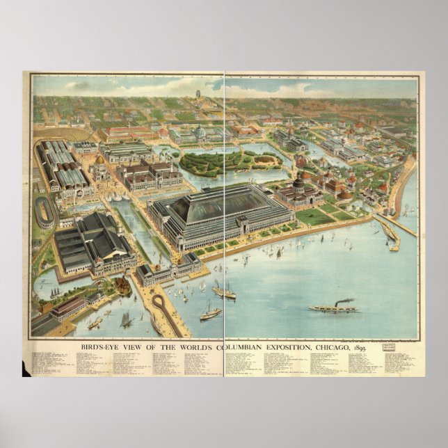 1893 Chicago, IL Birds Öga View Panoramic Karta Poster (Framsidan)
