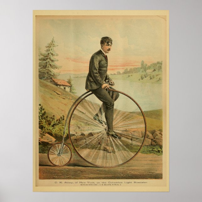1893 Cycle High Wheel Penny Farthing Art Print Poster (Framsidan)