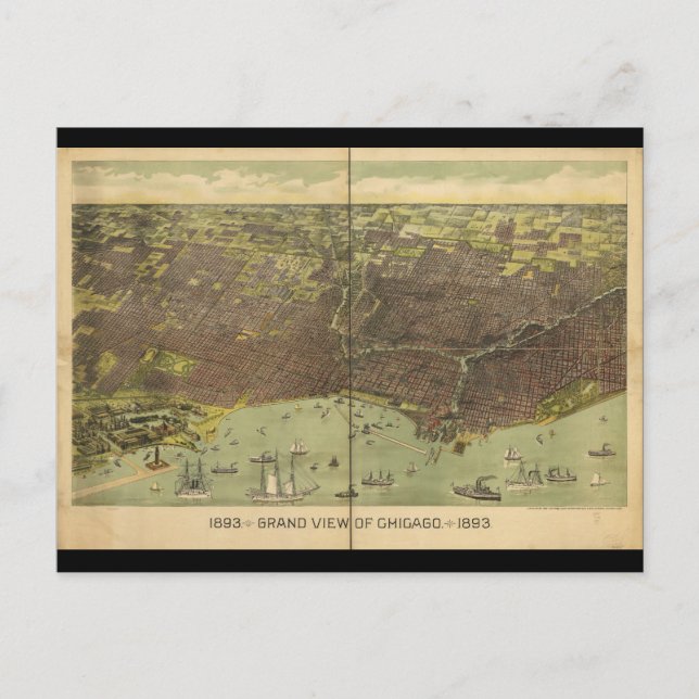 1893 Grand View of Chicago Illinois Vykort (Framsida)