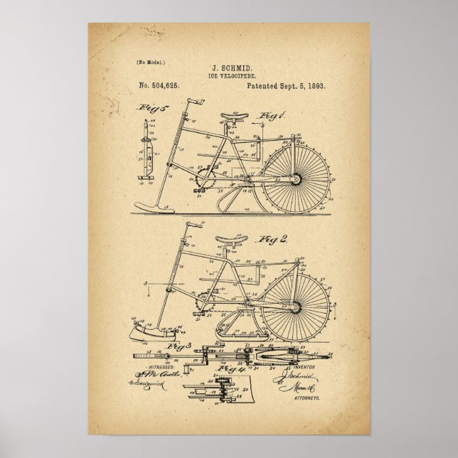 1893 Patent Bicycle Ice velocipede Poster (Framsidan)