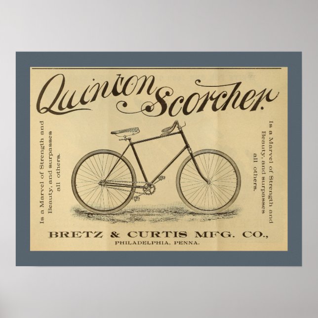 1893 Quinton Scorcher Bicycle Ad Art Poster (Framsidan)