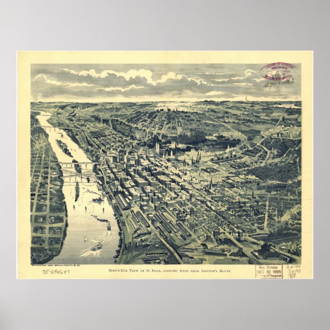 1893 Saint Paul, MN Birds Öga View Panoramic Karta Poster (Framsidan)