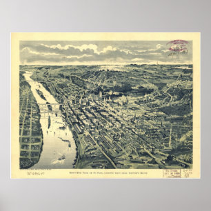 1893 St Paul, MN-fågelöga beskådar den panorama- Poster