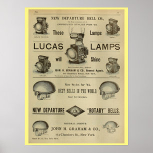 1893 Vintage Bicycle Lamps Magazine and Art Poster