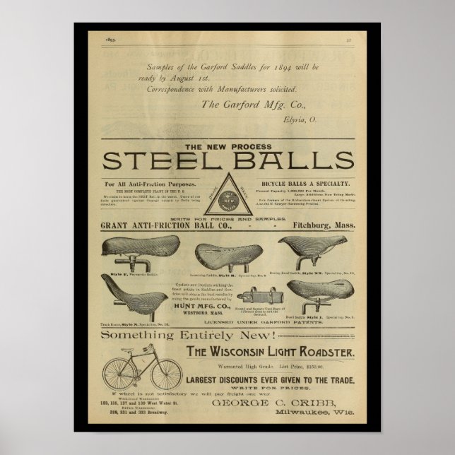 1893 Vintage Bicycle Magazine and Art Poster (Framsidan)