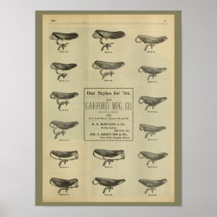 1893 Vintage Bicycle Seats Magazine and Art Poster