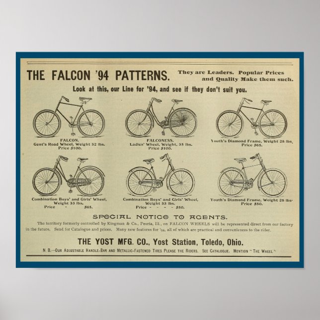 1893 Vintage Yost Bicycle Magazine and Art Poster (Framsidan)