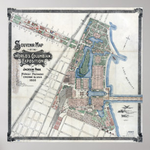 1893 World's Columbian Exposition Karta, Chicago, Poster
