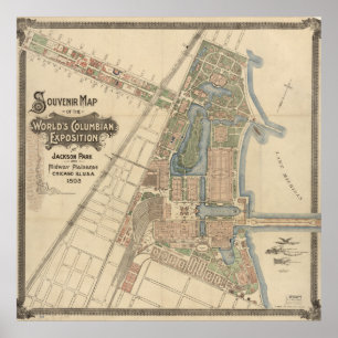 1893 World's Columbian Exposition Karta, Chicago, Poster