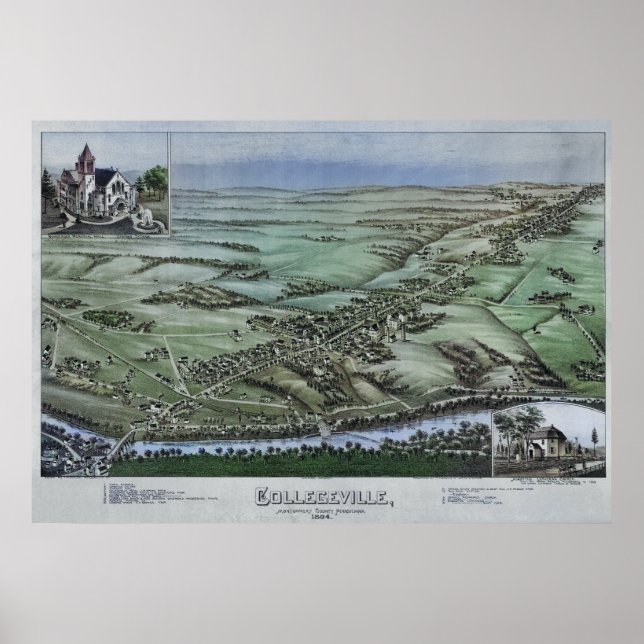 1894 Aerial Karta Collegeville PA Pennsylvania Pos Poster (Framsidan)