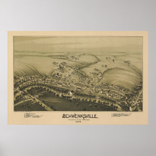 1894 Aerial Karta Schwenksville PA Pennsylvania Poster