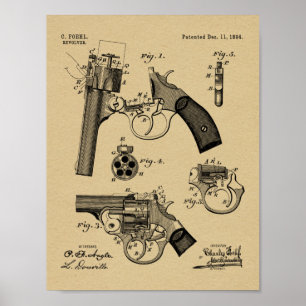1894 Foehl Gun Patent Art Teckning Skriv ut Poster