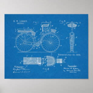 1894 Militär cykelpatent Art Teckning Skriv ut Poster