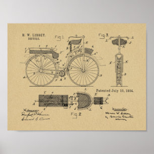 1894 Militär cykelpatent Art Teckning Skriv ut Poster