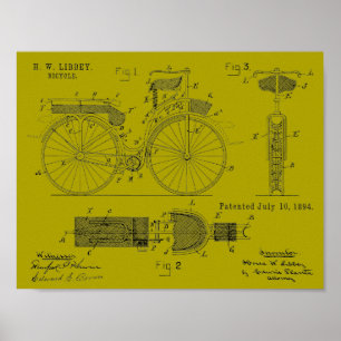 1894 Militär cykelpatent Art Teckning Skriv ut Poster