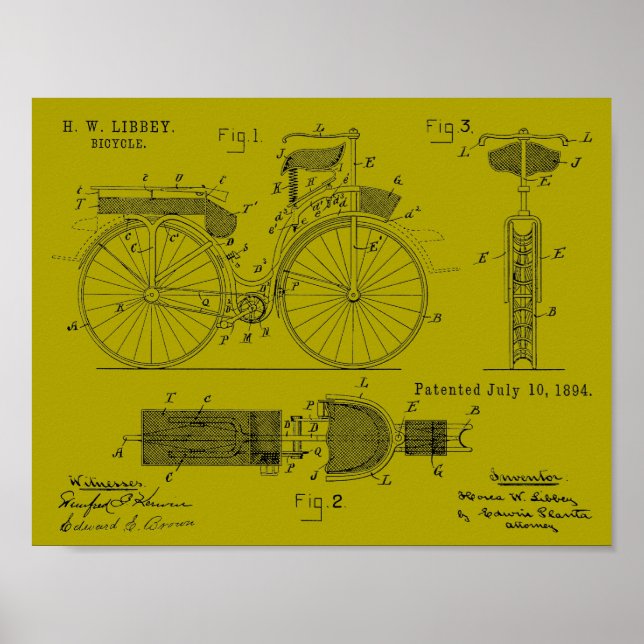1894 Militär cykelpatent Art Teckning Skriv ut Poster (Framsidan)