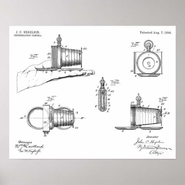 1894 Pocket Camera Patent Art Teckning Skriv ut Poster (Framsidan)