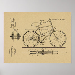 1894 Skrivbar utskrift av cykelpatent Poster
