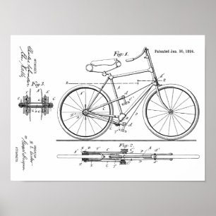 1894 Skrivbar utskrift av cykelpatent Poster