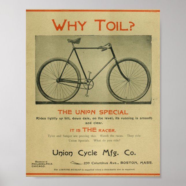 1894 Union Speciell Racer Bicycle and Art Print Poster (Framsidan)