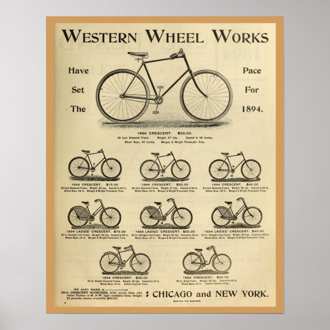 1894 Western hjulcykel Ad Poster (Framsidan)