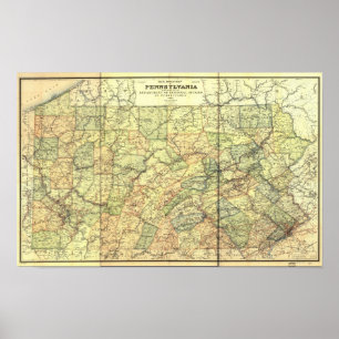 1895 antika stångkarta av Pennsylvania Poster