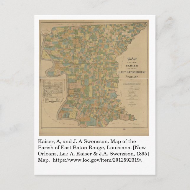1895 års karta över församlingen East Baton Rouge, Vykort (Framsida)