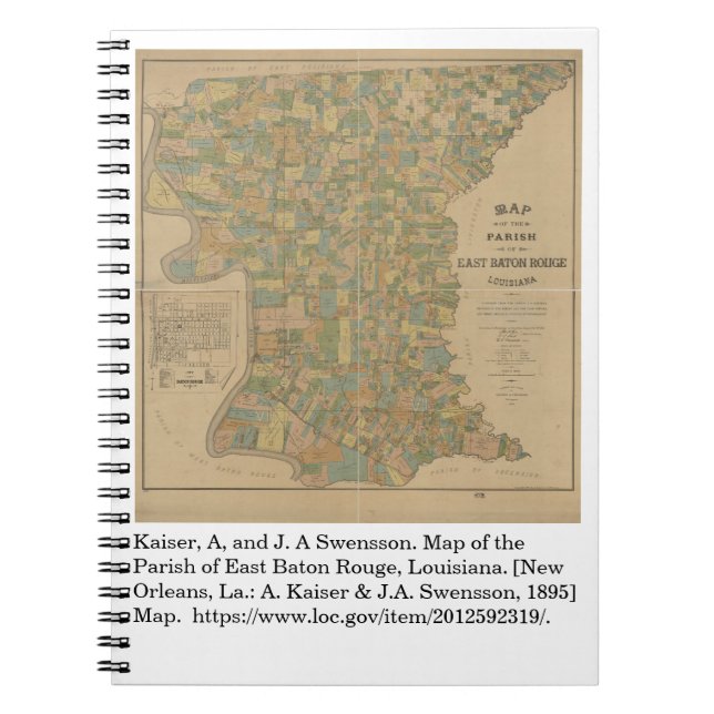 1895 Karta i Öster Baton Rouge, La Anteckningsbok (Framsidan)