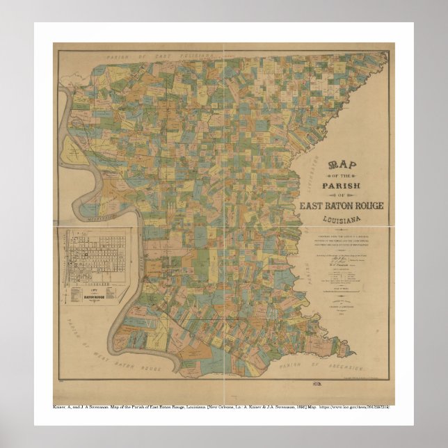 1895 Karta i Öster Baton Rouge, La Poster (Framsidan)