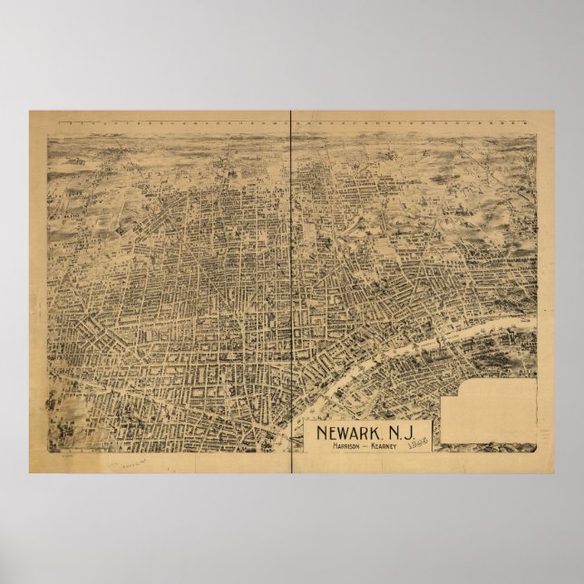 1895 Newark, NJ Birds Öga View Panoramic Karta Poster (Framsidan)