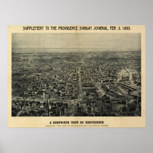 1895 Providence, RI Birds Öga View Panoramic Karta Poster