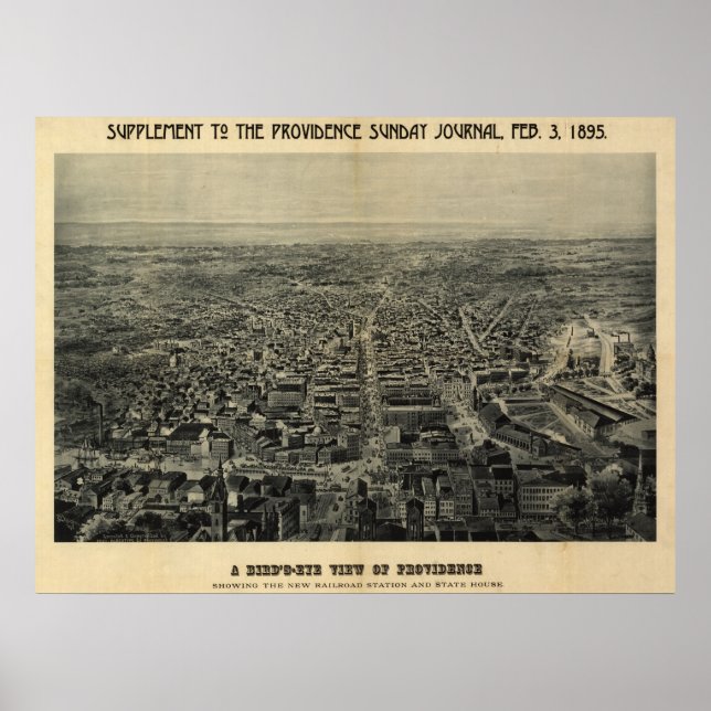 1895 Providence, RI Birds Öga View Panoramic Karta Poster (Framsidan)