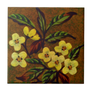 1895 Sherwin Cotton Slip Paints Blommigt Repro Kakelplatta