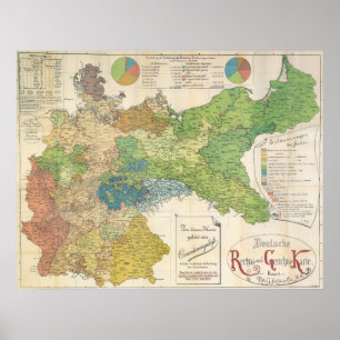 1895 tyska karta - Tyskland Poster